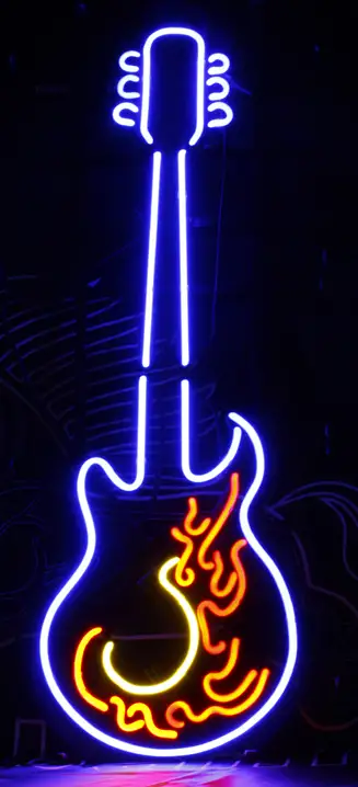 Hot Fire Blue Guitar LED Neon Sign
