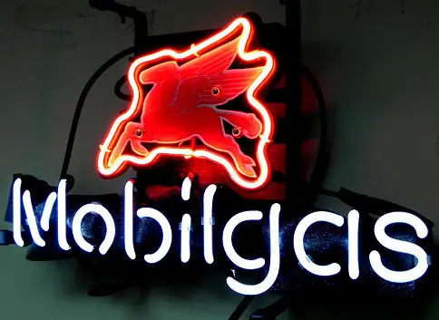 Mobil Gas Mobilgas Oil Station Logo LED Neon Sign