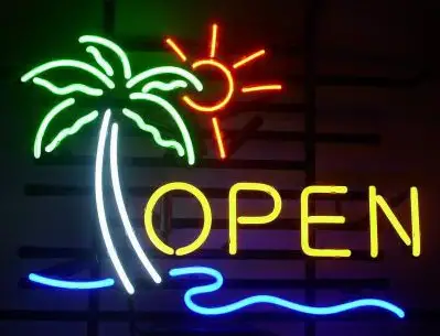 Sunset With Paln Tree Open Logo LED Neon Sign