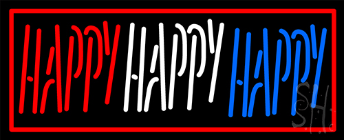 Red Border Happy LED Neon Sign
