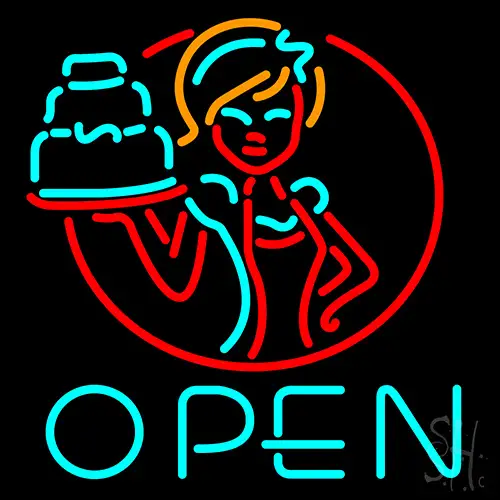 Cake With Girls Open LED Neon Sign
