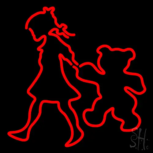 Small Girl With Teddy LED Neon Sign