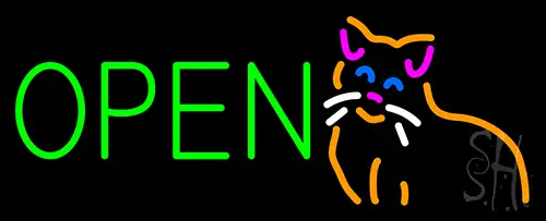 Open Cat Logo Green Letters LED Neon Sign