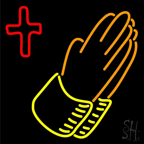 Praying Hands Red Cross LED Neon Sign