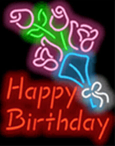 Happy Birthday with Flowers Party LED Neon Sign