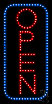 Open Vertical Blue Border and Red Letters Animated LED Sign