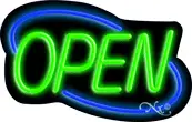 Deco Style Green Open With Blue Border Neon Sign