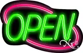 Deco Style Green Open With Pink Border Neon Sign