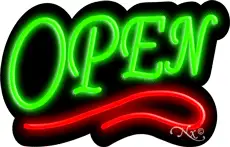 Deco Style Green Open With Red Line Neon Sign