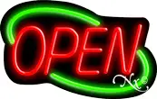 Deco Style Red Open With Green Border Neon Sign