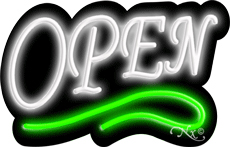 Deco Style White Open With Green Line Neon Sign