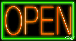Green Border With Orange Open Neon Sign