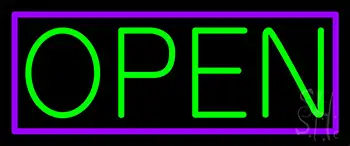 Purple Border With Green Open Neon Sign