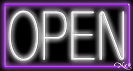 Purple Border With White Open Neon Sign