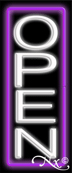 Purple Border With White Vertical Open Neon Sign
