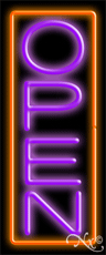 Purple Open With Orange Border Vertical Neon Sign