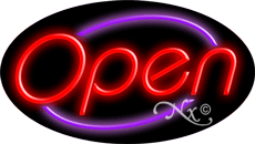 Red Open With Purple Border Oval Neon Sign