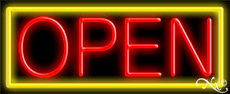Red Open With Yellow Border Neon Sign