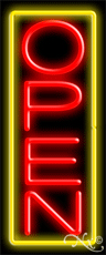 Red Open With Yellow Border Vertical Neon Sign