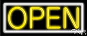 White Border With Yellow Open Neon Sign