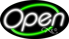 White Open With Green Border Oval Neon Sign