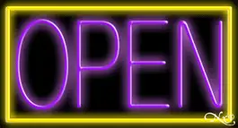 Yellow Border With Purple Open Neon Sign