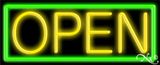 Yellow Open With Green Border Neon Sign