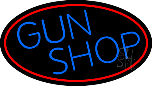 Blue Gun Shop With Red Round LED Neon Sign