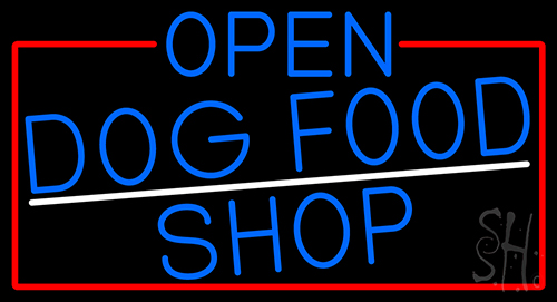Blue Open Dog Food Shop With Red Border LED Neon Sign