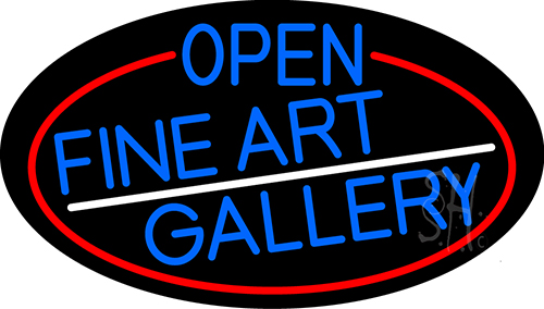Blue Open Fine Art Gallery Oval With Red Border LED Neon Sign