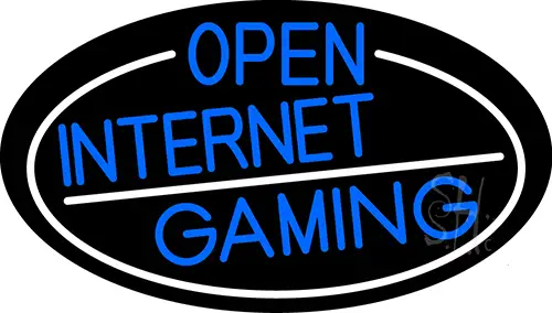 Blue Open Internet Gaming Oval With White Border LED Neon Sign