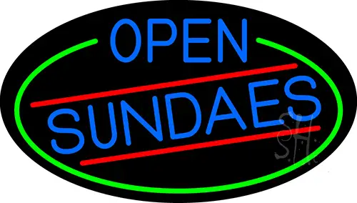Blue Open Sundaes Oval With Green Border LED Neon Sign