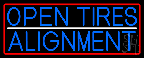 Blue Open Tires Alignment With Red Border LED Neon Sign