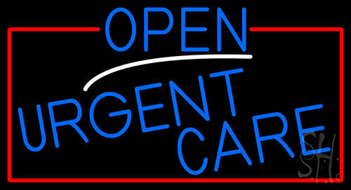 Blue Open Urgent Care With Red Border LED Neon Sign