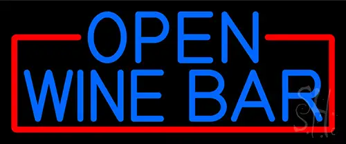 Blue Open Wine Bar With Red Border LED Neon Sign