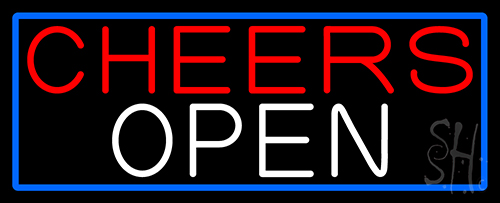 Cheers Open With Blue Border LED Neon Sign