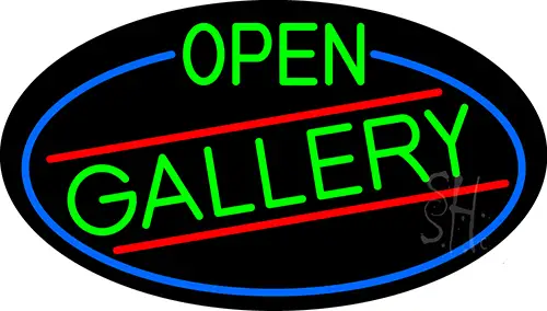 Green Open Gallery Oval With Blue Border LED Neon Sign