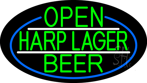 Green Open Harp Lager Beer Oval With Blue Border LED Neon Sign
