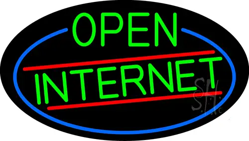 Green Open Internet Oval With Blue Border LED Neon Sign
