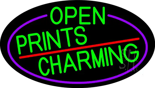 Green Open Prints Charming Oval With Purple Border LED Neon Sign