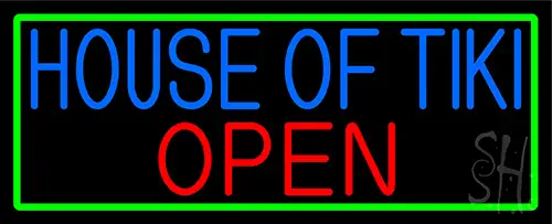 House Of Tiki Open With Green Border LED Neon Sign