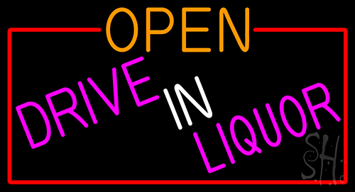 Open Drive In Liquor With Red Border LED Neon Sign