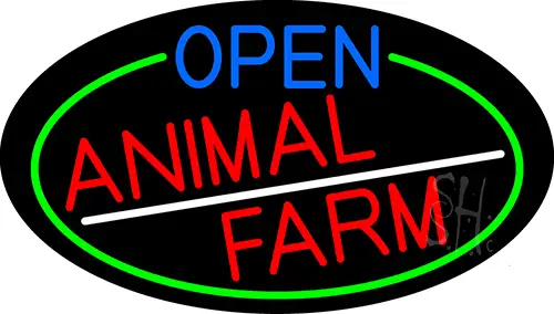 Open Animal Farm Oval With Green Border LED Neon Sign