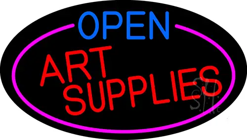 Open Art Supplies Oval With Pink Border LED Neon Sign