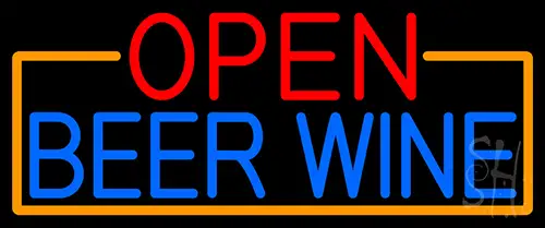 Open Beer Wine With Orange Border LED Neon Sign