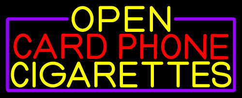 Open Card Phone Cigarettes With Purple Border LED Neon Sign