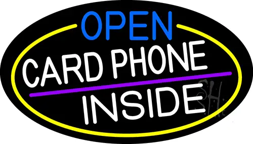 Open Card Phone Inside Oval With Yellow Border LED Neon Sign