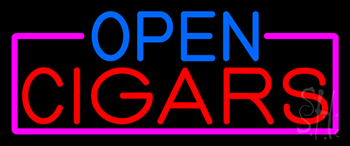 Open Cigars With Pink Border LED Neon Sign