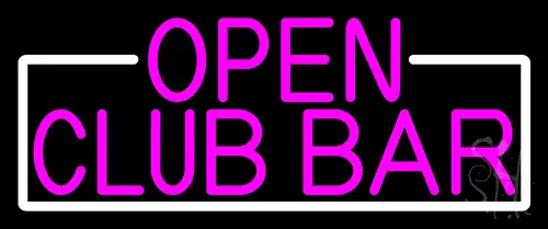 Open Club Bar With White Border LED Neon Sign