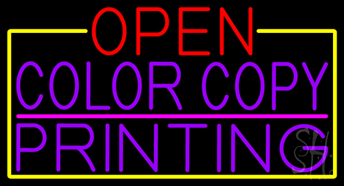 Open Color Copy Printing With Yellow Border LED Neon Sign